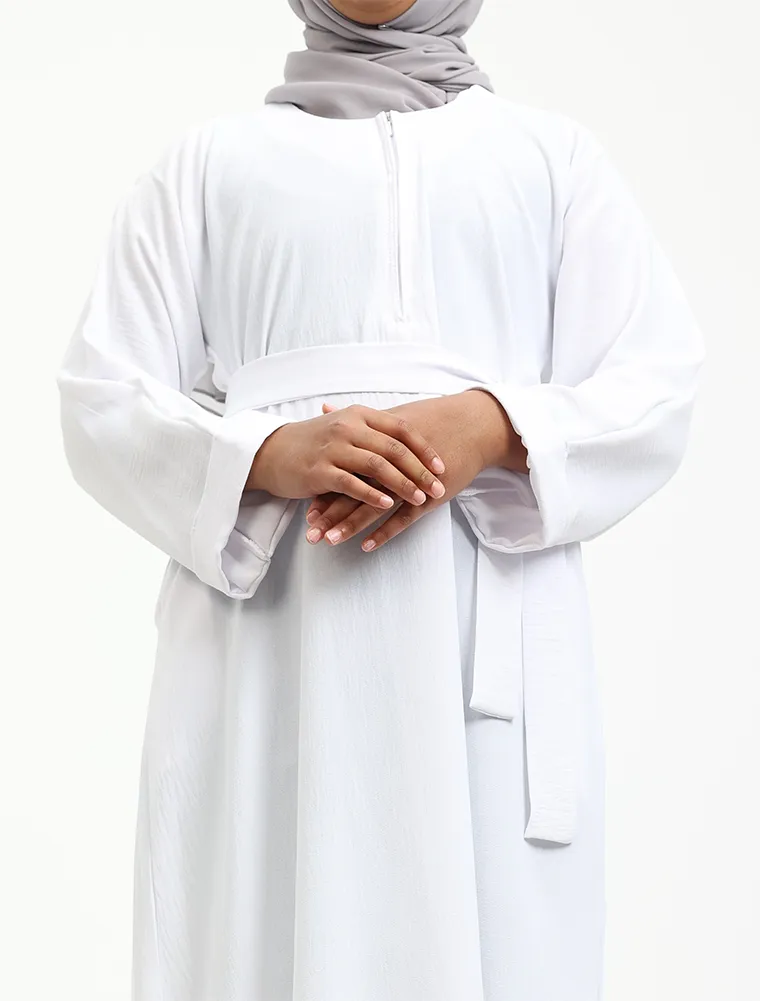 White Linen Feel Basic Girls Abaya